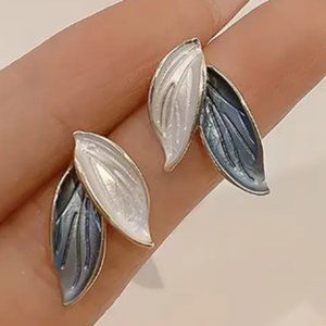 Blue and White Leaf Wing Earrings